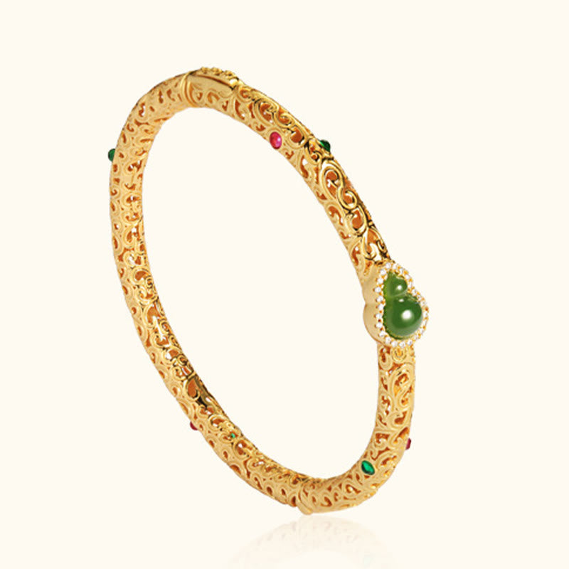 Cyan Jade Copper Plated Gold Bracelet 56mm Luck Harmony