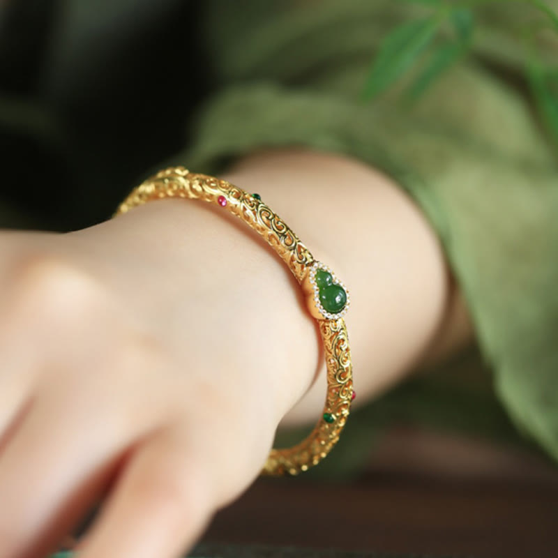 Cyan Jade Copper Plated Gold Bracelet 56mm Luck Harmony