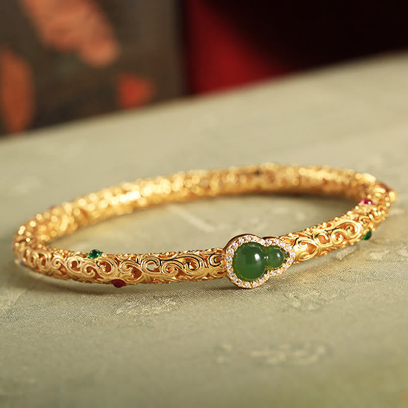 Cyan Jade Copper Plated Gold Bracelet 56mm Luck Harmony