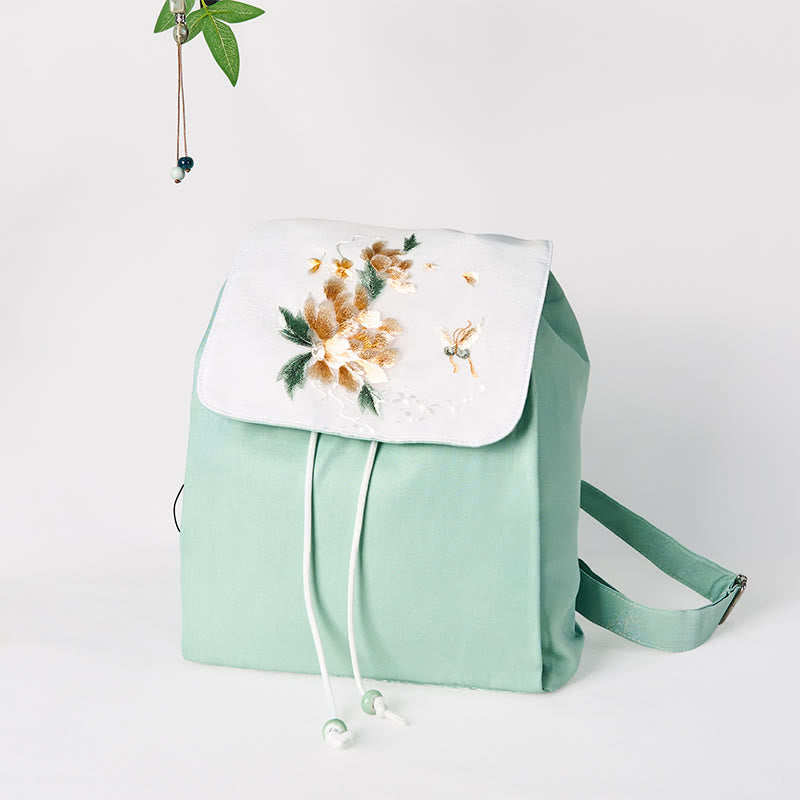 Green Peony Flowers Canvas Backpack | Mindful Clothing