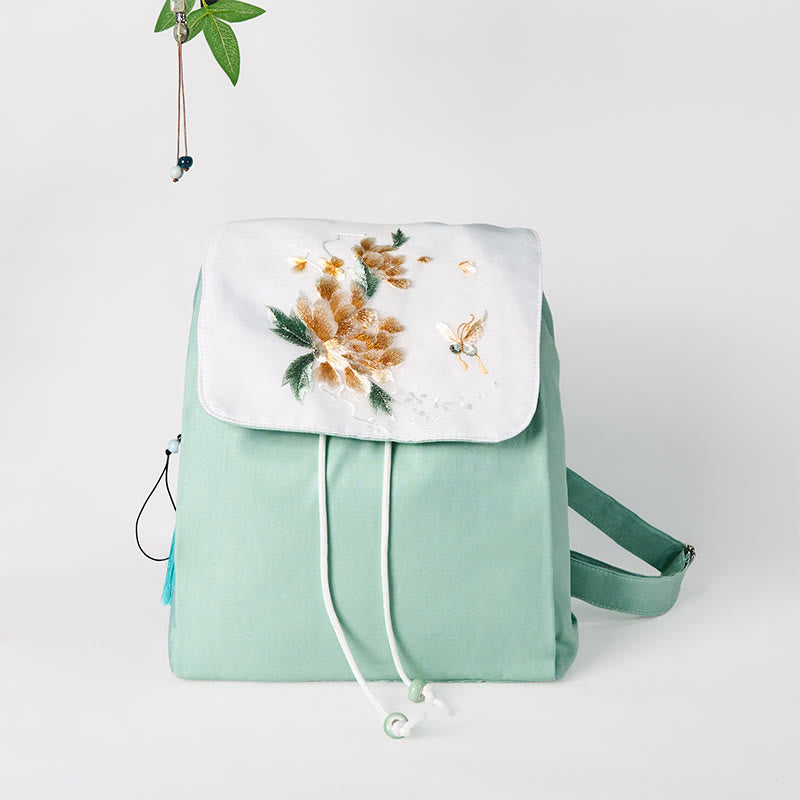 Green Peony Flowers Canvas Backpack | Mindful Clothing