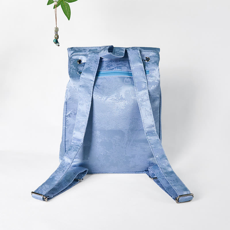 Large Blue Camellia Embroidered Backpack Spiritual Collection