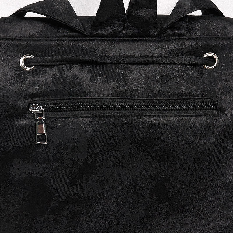 Spacious Black Peony Embroidered Backpack for Meditation Accessories