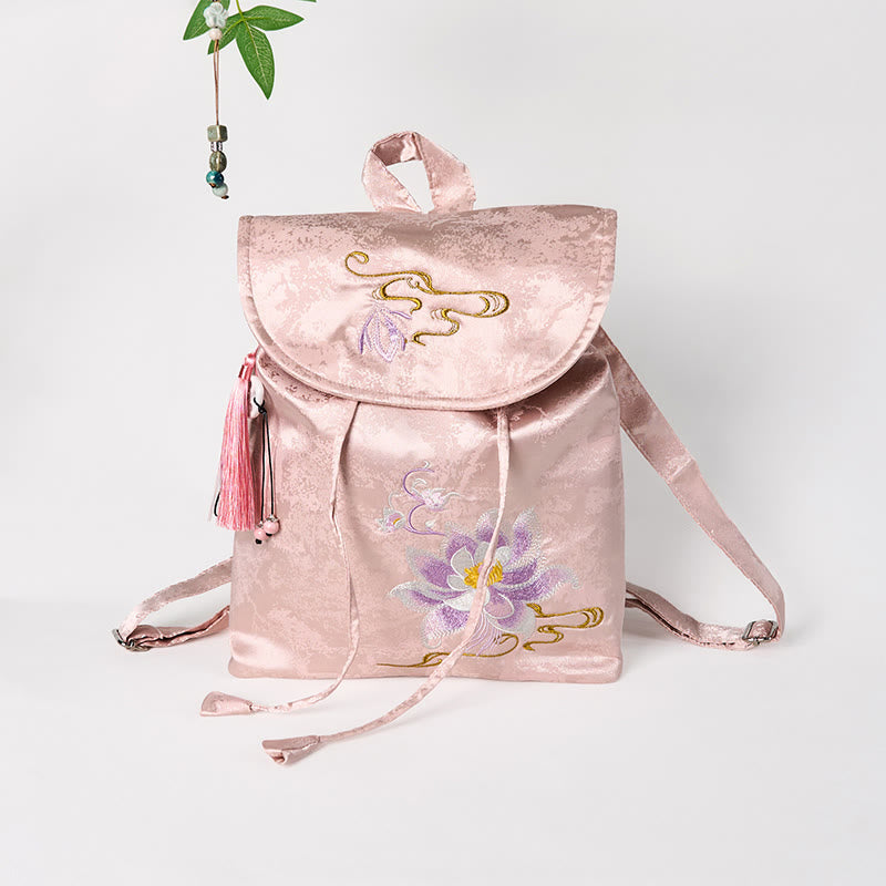 Pink Lotus Embroidered Backpack - Spiritual Apparel