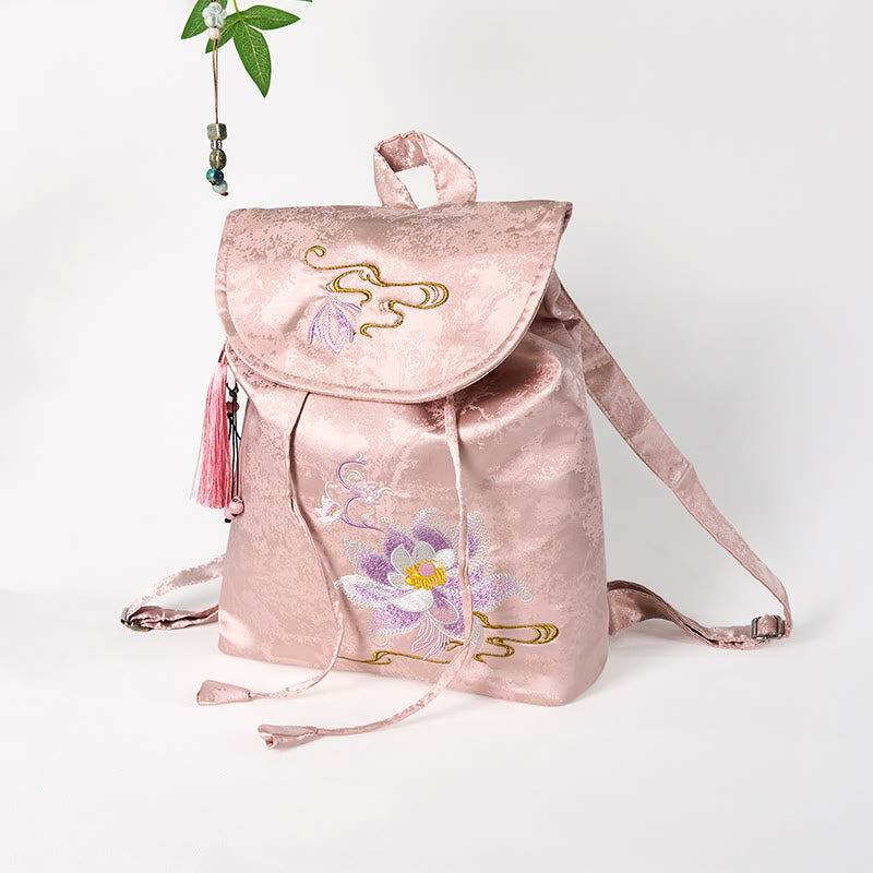 Pink Lotus Embroidered Backpack - Spiritual Apparel