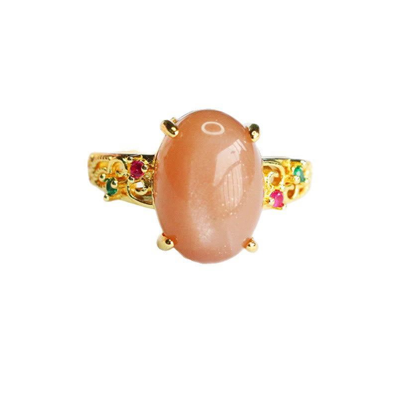 Adjustable Peach Moonstone Ring - Joy and Creativity