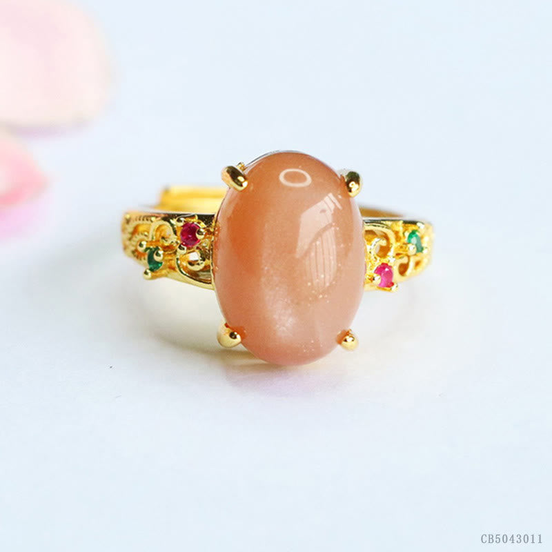 Adjustable Peach Moonstone Ring for Happiness & Creativity