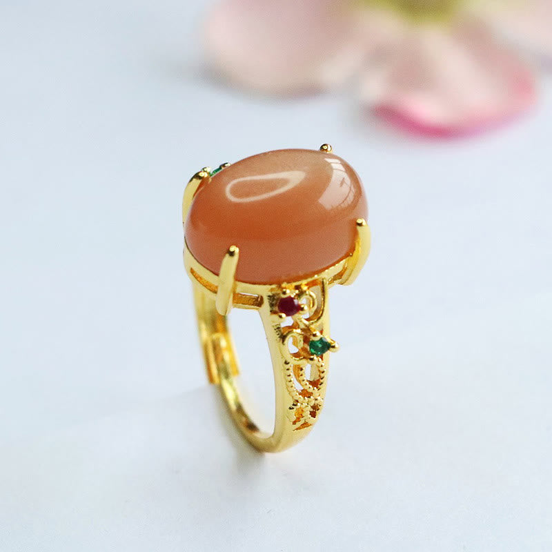 Adjustable Peach Moonstone Ring - Joy and Creativity