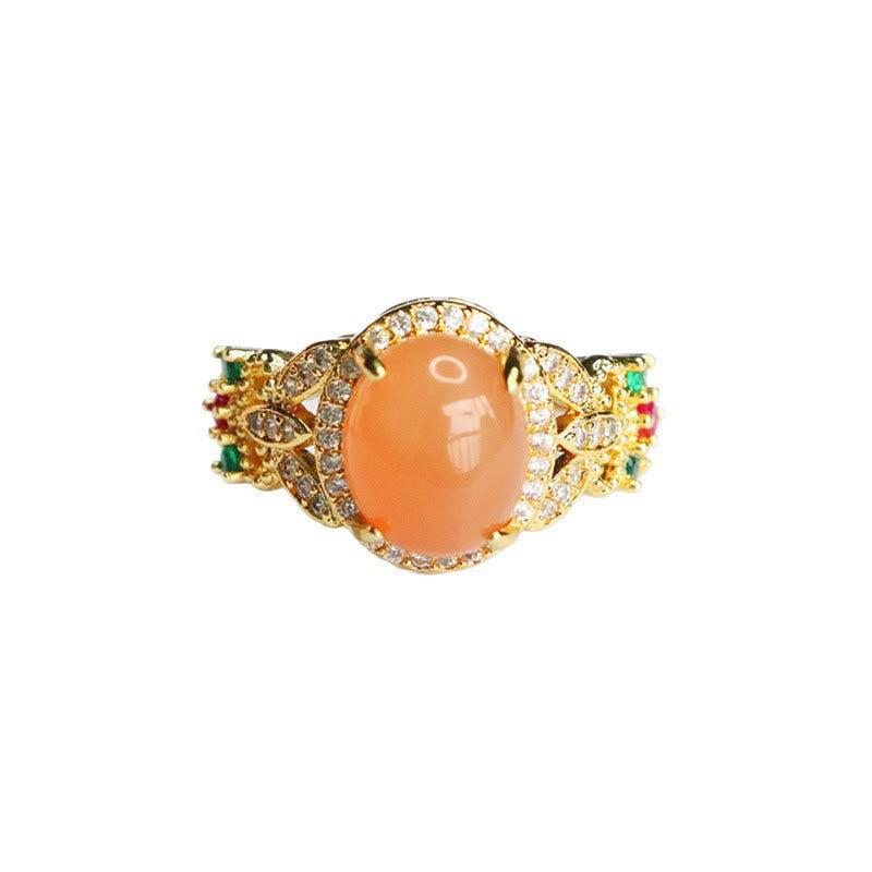 Adjustable Peach Moonstone Ring Four Leaf Flower Design | Vintage
