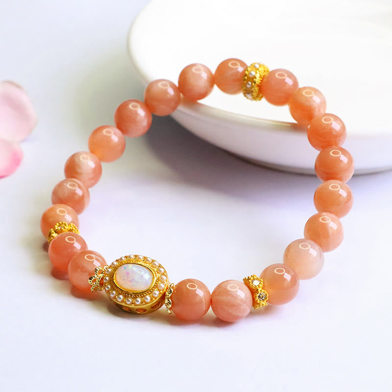 Adjustable Peach Moonstone Bracelet for Women Soothing Balance