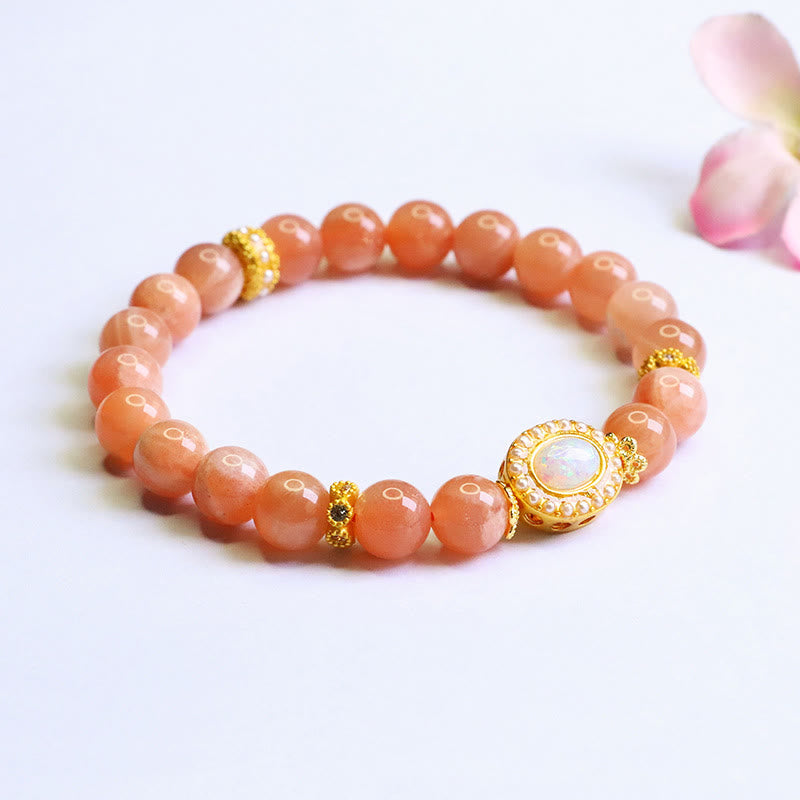 Adjustable Peach Moonstone Bracelet for Women Soothing Balance