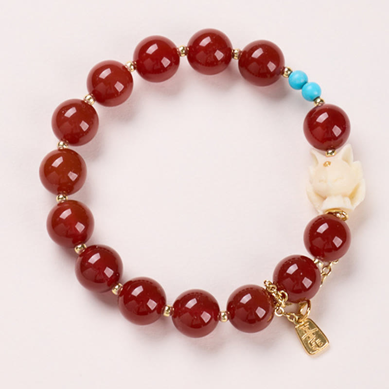 Red Agate Bracelet for Women | 1cm Beads, Elastic Band