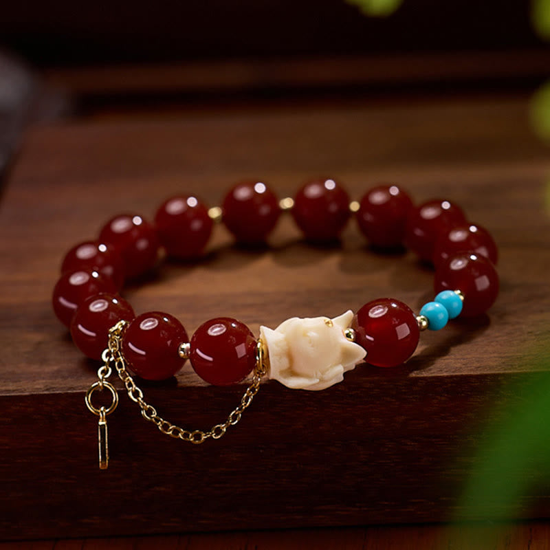 Red Agate Bracelet for Women | 1cm Beads, Elastic Band