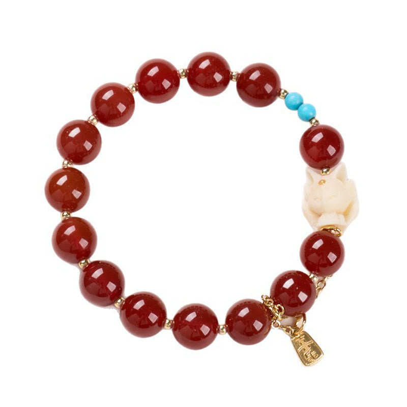 Red Agate Bracelet for Women | 1cm Beads, Elastic Band