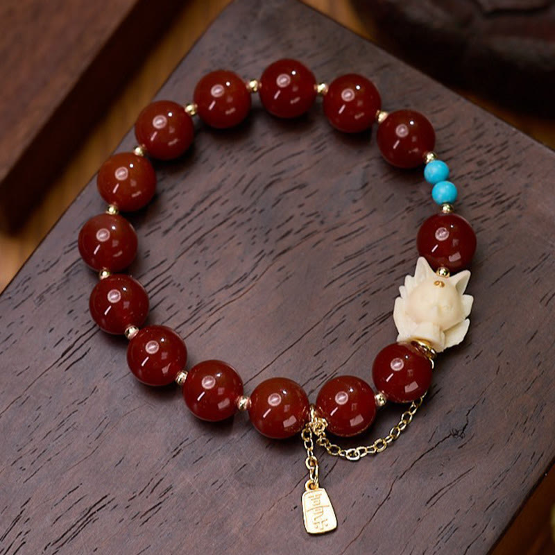 Red Agate Confidence Bracelet for Women | 1cm Beads, Elastic Band