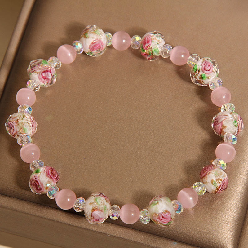 Pink Crystal Cat's Eye Spiritual Bracelet 14-16cm