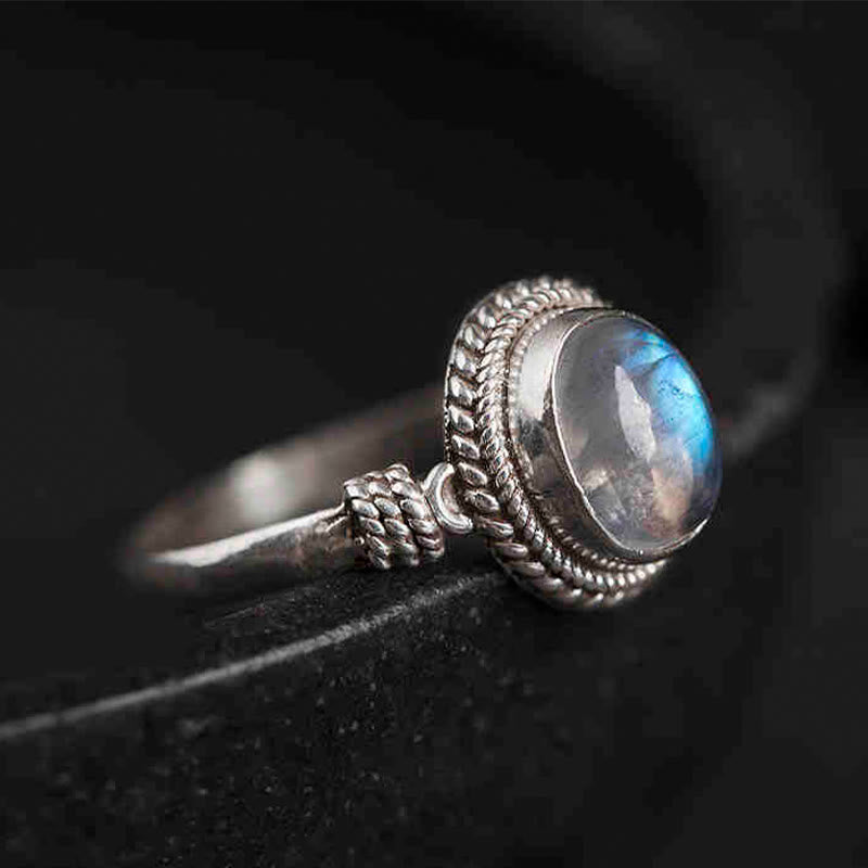Adjustable Moonstone Ring in 925 Sterling Silver for Positive Energy
