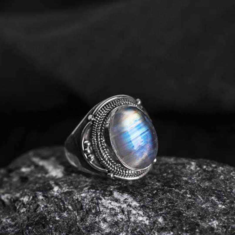 Adjustable Moonstone Ring in 925 Sterling Silver for Healing