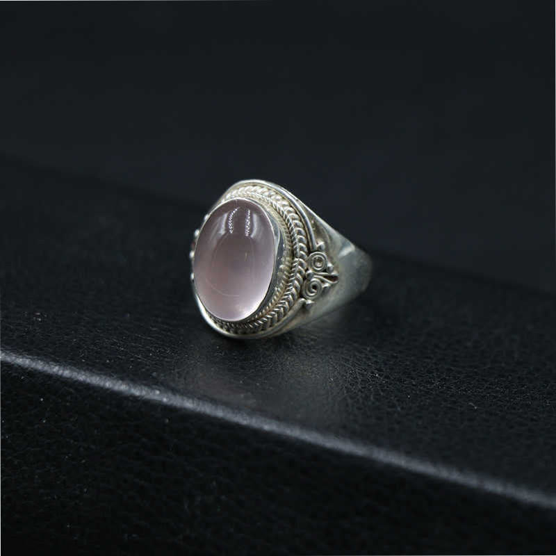 Rose Quartz Adjustable Silver Ring for Loving Energy Healing