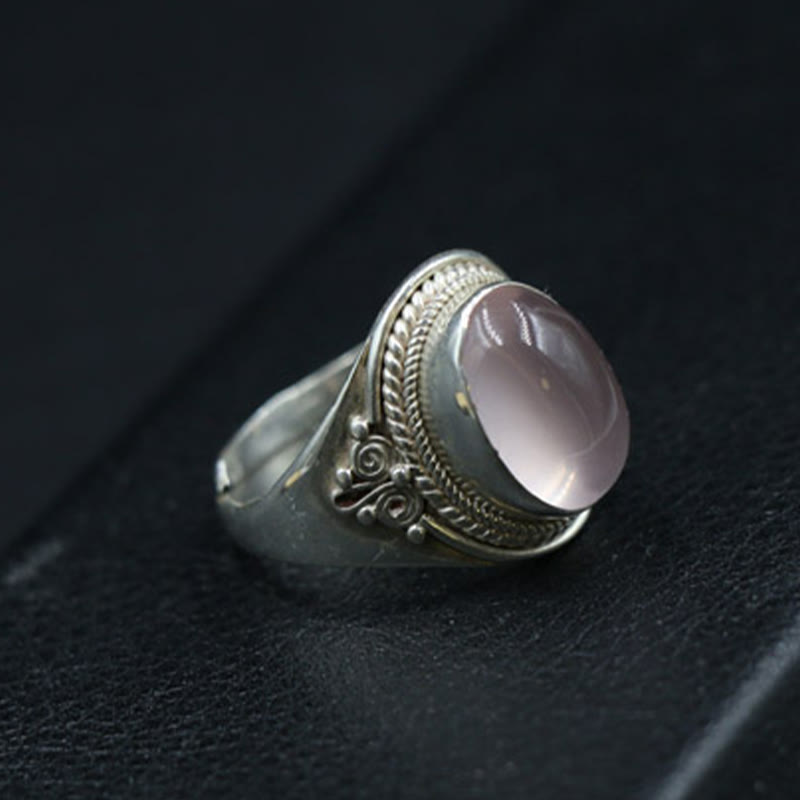 Rose Quartz Adjustable Silver Ring for Loving Energy Healing