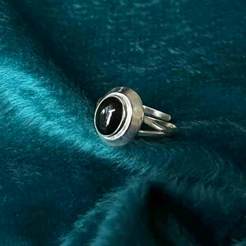 Adjustable Black Onyx 925 Sterling Silver Spiritual Ring