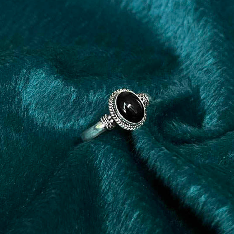 Adjustable Black Onyx 925 Sterling Silver Spiritual Ring