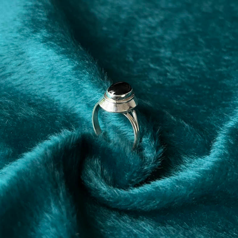 Adjustable Black Onyx 925 Sterling Silver Spiritual Ring