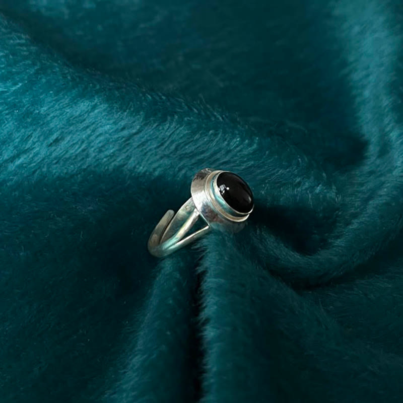 Adjustable Black Onyx 925 Sterling Silver Spiritual Ring