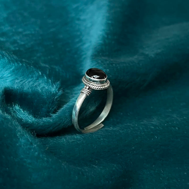 Adjustable Black Onyx 925 Sterling Silver Spiritual Ring