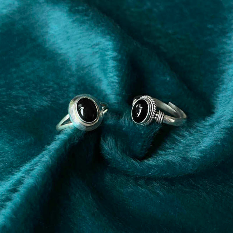 Adjustable Black Onyx 925 Sterling Silver Spiritual Ring