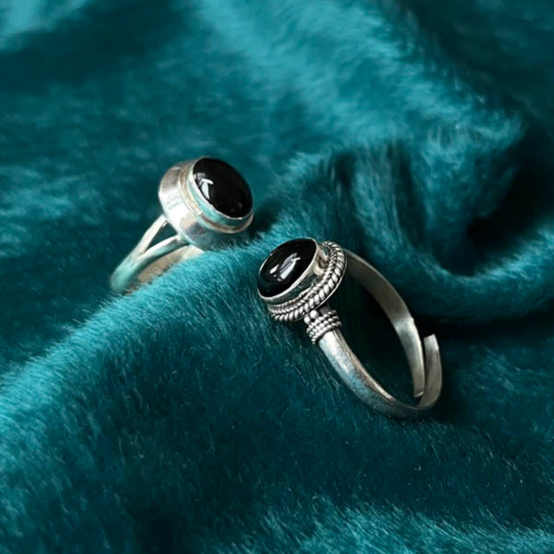 Adjustable Black Onyx 925 Sterling Silver Spiritual Ring