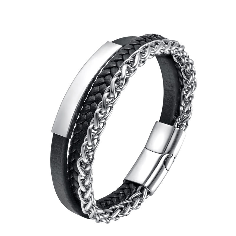 Titanium Steel Spiritual Bracelet with Multi-layer Leather Buckle