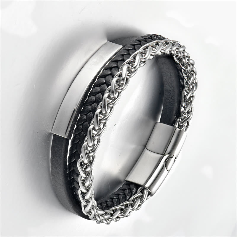Titanium Steel Spiritual Bracelet with Multi-layer Leather Buckle