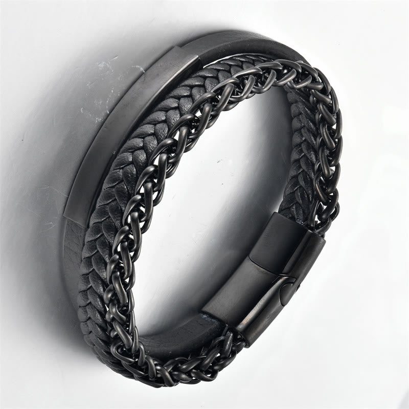 Titanium Steel Spiritual Bracelet with Multi-layer Leather Buckle