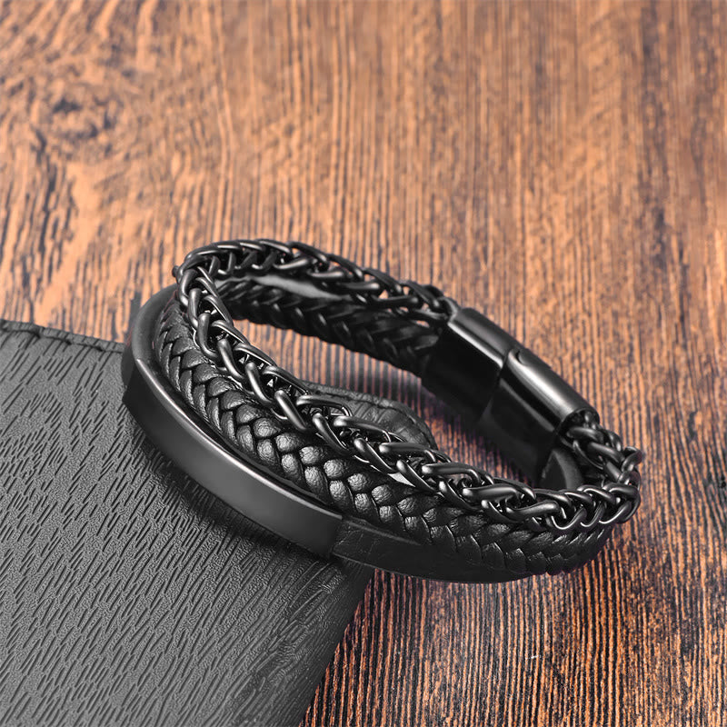 Titanium Steel Spiritual Bracelet with Multi-layer Leather Buckle