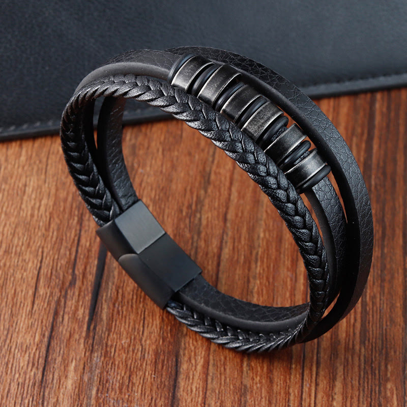 Titanium Steel Braided Leather Bracelet for Calmness