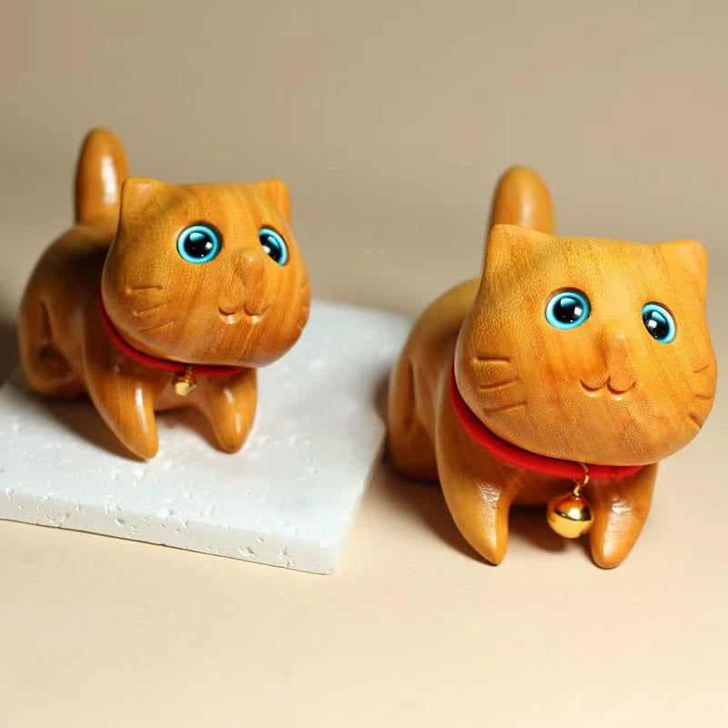 Sandalwood Mini Lucky Cat Figurine 6cm