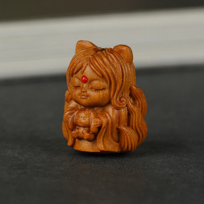 Mini Nine-Tailed Fox Sandalwood Zen Decor Charm 0.8in