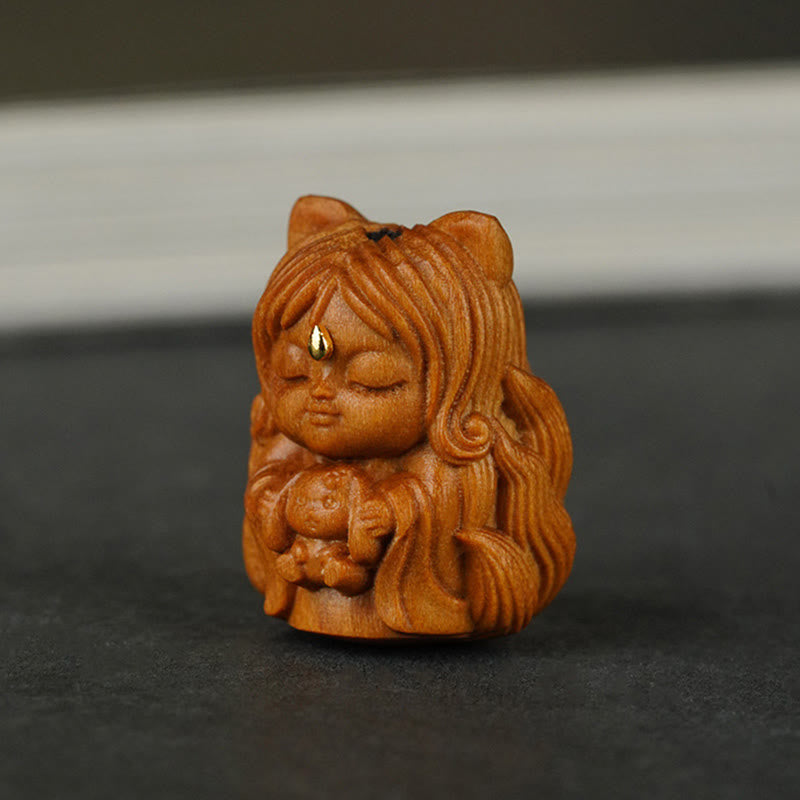 Mini Nine-Tailed Fox Sandalwood Zen Decor Charm 0.8in