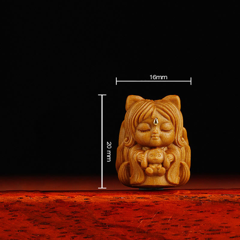 Mini Nine-Tailed Fox Sandalwood Zen Decor Charm 0.8in