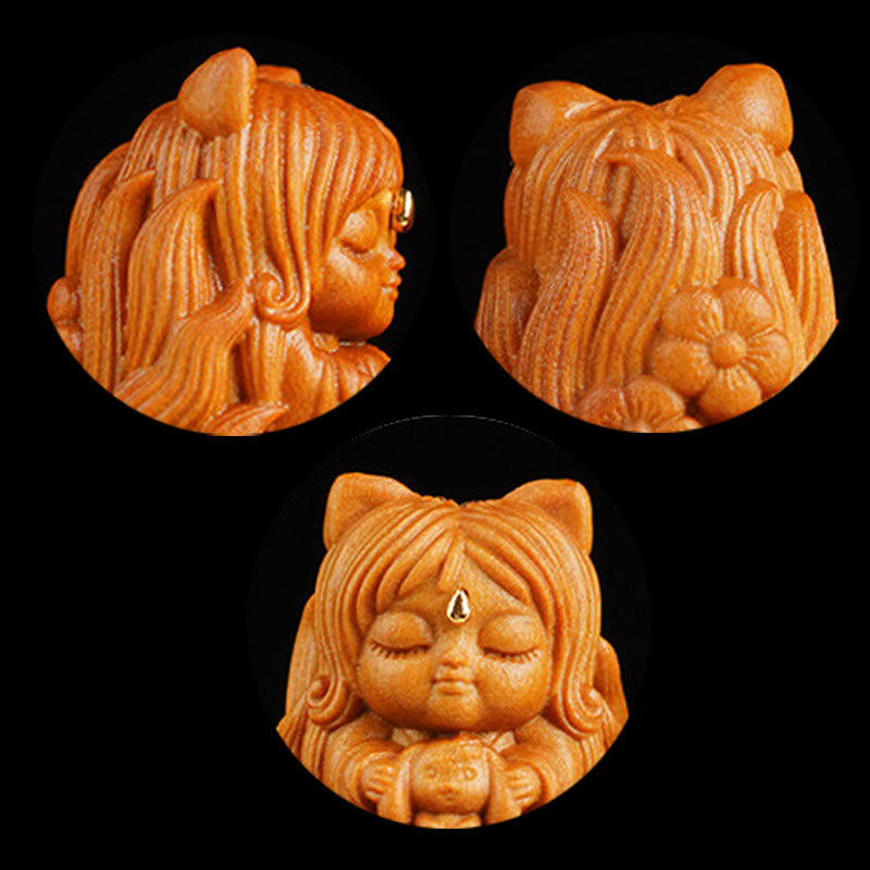 Mini Nine-Tailed Fox Sandalwood Zen Decor Charm 0.8in