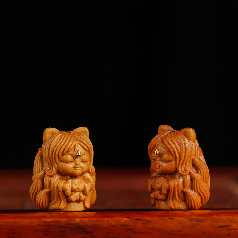 Mini Nine-Tailed Fox Sandalwood Zen Decor Charm 0.8in