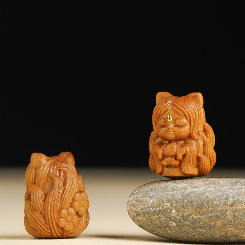 Mini Nine-Tailed Fox Sandalwood Zen Decor Charm 0.8in