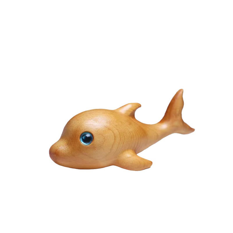 Wooden Thuja Sutchuenensis Dolphin Statue 8cm Spiritual Decor