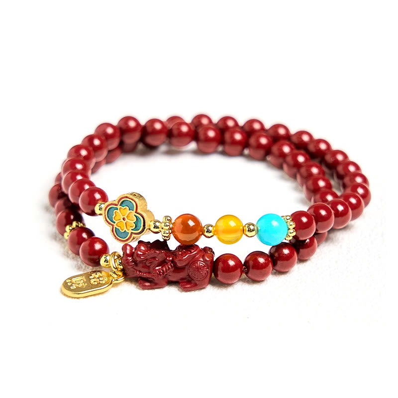6mm Cinnabar PiXiu Fu Character Double Wrap Bracelet