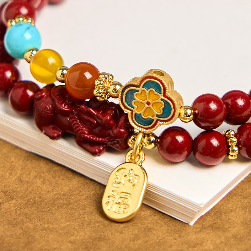 6mm Cinnabar PiXiu Fu Character Double Wrap Bracelet