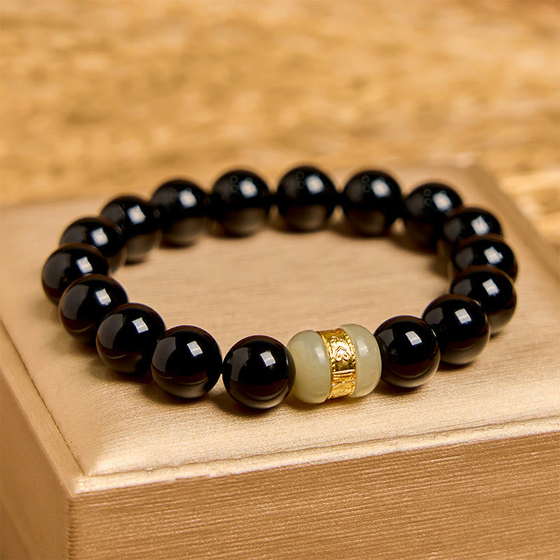 Black Onyx & Jade 10mm Support Bracelet for Protection