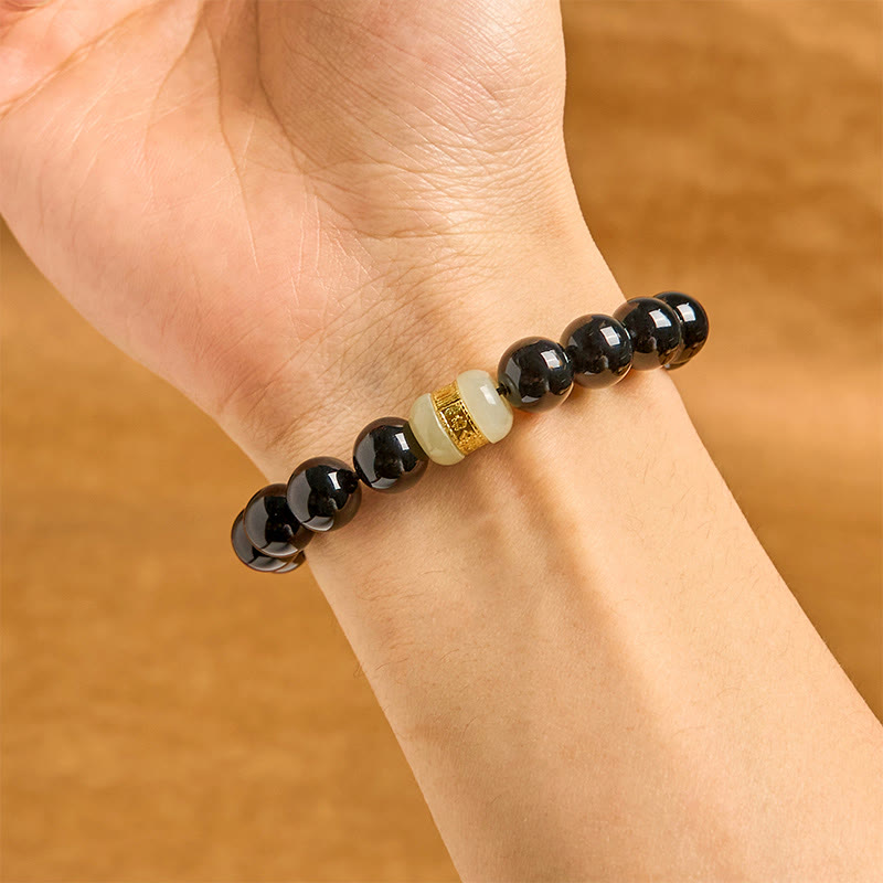 Black Onyx & Jade 10mm Support Bracelet for Protection
