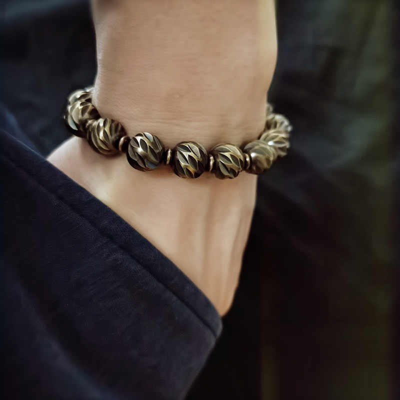 Retro Copper Wealth Bracelet | Vintage Carved Pattern