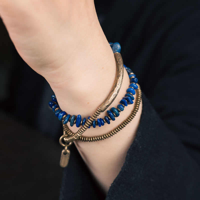 Lazurite Balance Bracelet with Copper Triple Wrap for Chakra Healing